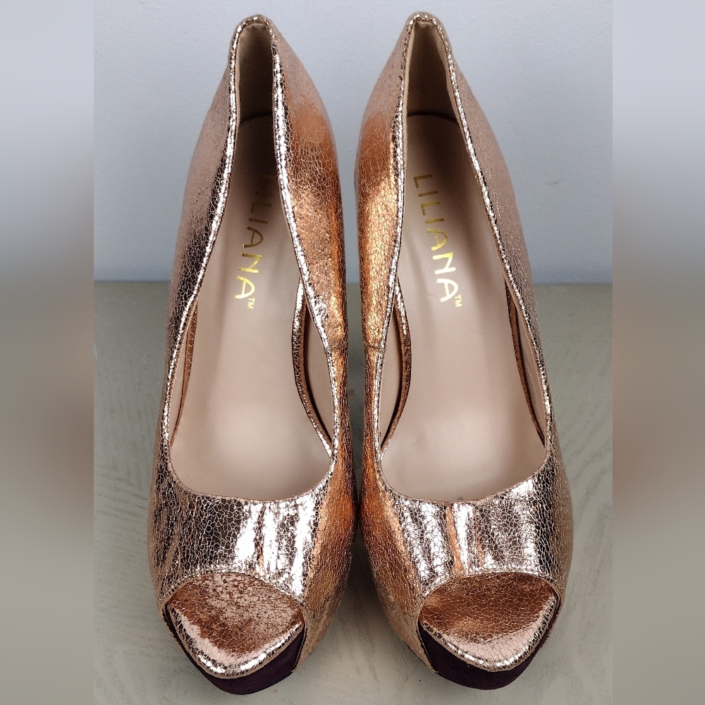 Liliana Rose Gold Glittery Platform Heels